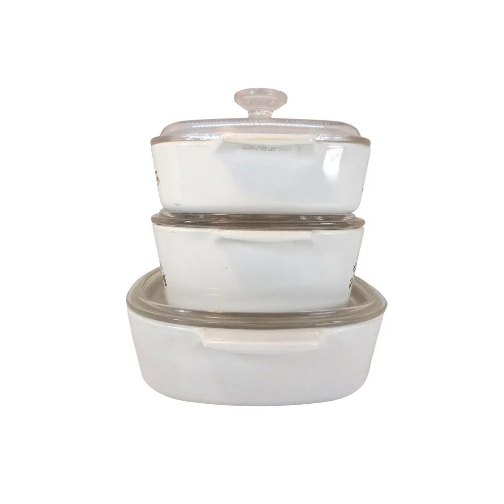 Corning Ware Casserole Set 3-Piece White Spice of Life Vintage‎